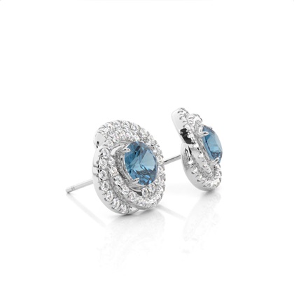 Claw Prong Setting Round Blue Topaz Halo Earring