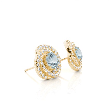 Runde Aquamarin-Halo-Ohrringe in Krappenfassung