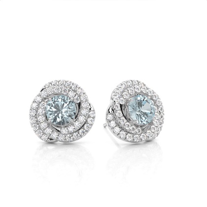 Claw Prong Setting Round Aquamarine Halo Earring