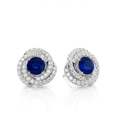 Claw Prong Setting Round Blue Sapphire Halo Earring