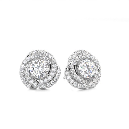 Claw Prong Setting Round Diamond Halo Earring