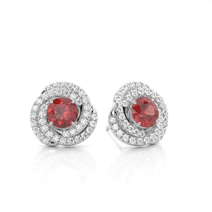 Claw Prong Setting Round Garnet Halo Earring