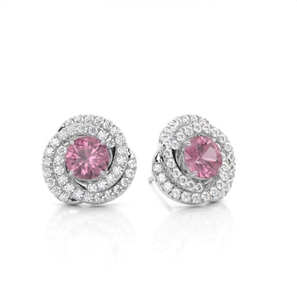 Claw Prong Setting Round Pink Tourmaline Halo Earring