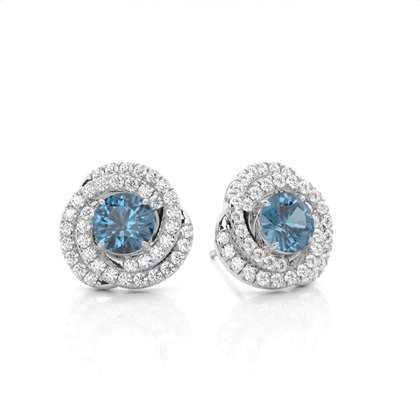 Claw Prong Setting Round Blue Topaz Halo Earring