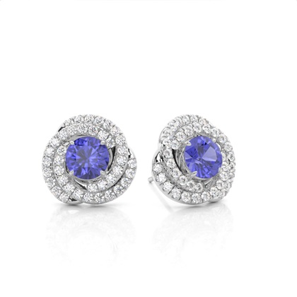 Claw Prong Setting Round Tanzanite Halo Earring