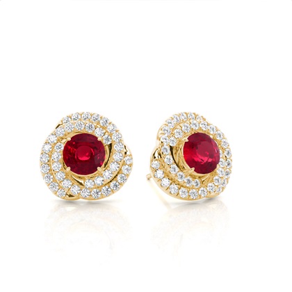 Claw Prong Setting Round Ruby Halo Earring