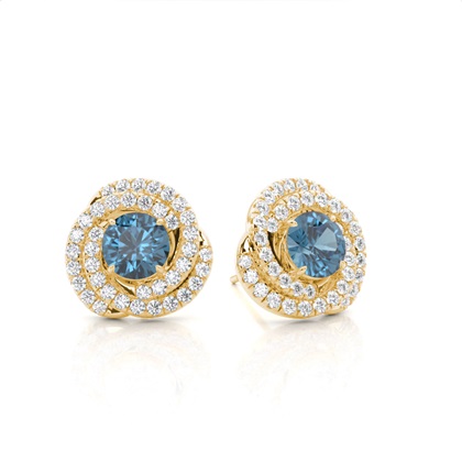 Claw Prong Setting Round Blue Topaz Halo Earring