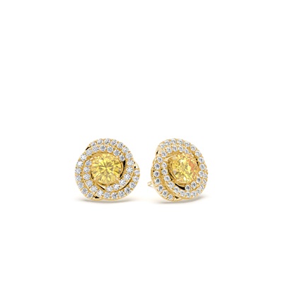 Yellow Diamond Halo Earrings