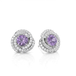 Runde Amethyst-Halo-Ohrringe in Krappenfassung