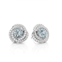 Claw Prong Setting Round Aquamarine Halo Earring