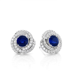 Claw Prong Setting Round Blue Sapphire Halo Earring