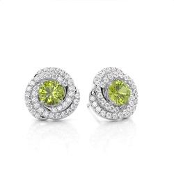 Runder Halo-Ohrring mit Peridot in Krappenfassung