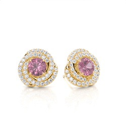 Claw Prong Setting Round Pink Tourmaline Halo Earring