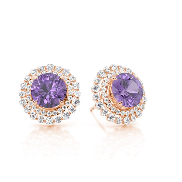 Claw Prong Setting Round Amethyst Halo Earring