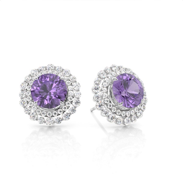 Claw Prong Setting Round Amethyst Halo Earring