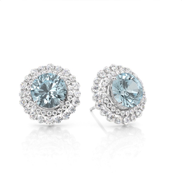 Claw Prong Setting Round Aquamarine Halo Earring