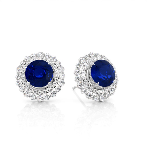 Claw Prong Setting Round Blue Sapphire Halo Earring