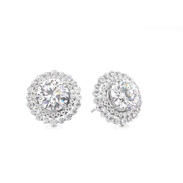 Claw Prong Setting Round Diamond Halo Earring