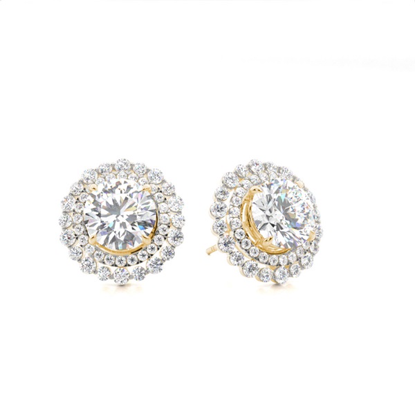 Claw Prong Setting Round Diamond Halo Earring