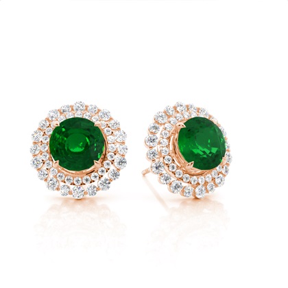 Rose Gold Emerald Diamond Earrings Diamond