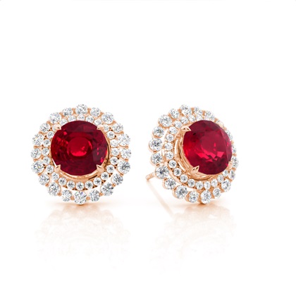 Rose Gold Ruby Earrings Diamond