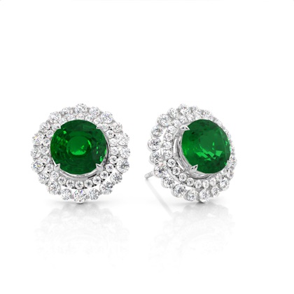 Claw Prong Setting Round Emerald Halo Earring