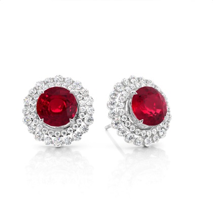 Claw Prong Setting Round Ruby Halo Earring