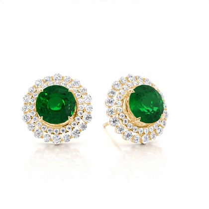 Yellow Gold Emerald Diamond Earrings Diamond