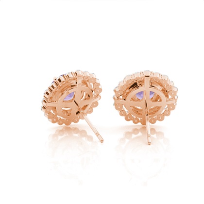 Runde Amethyst-Halo-Ohrringe in Krappenfassung