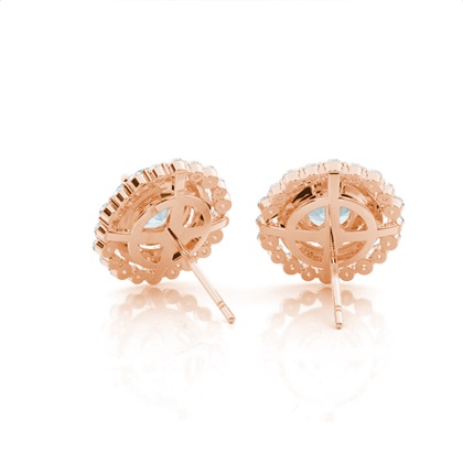 Runde Aquamarin-Halo-Ohrringe in Krappenfassung