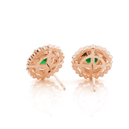 Runder Smaragd-Halo-Ohrring in Krappenfassung