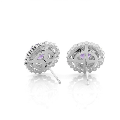 Runde Amethyst-Halo-Ohrringe in Krappenfassung