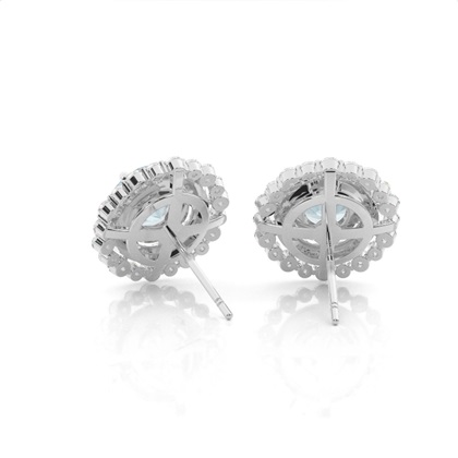 Runde Aquamarin-Halo-Ohrringe in Krappenfassung