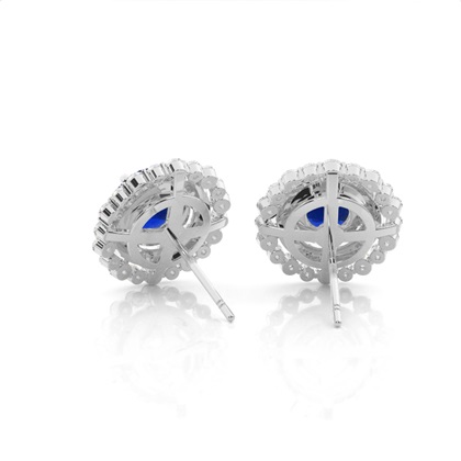 Claw Prong Setting Round Blue Sapphire Halo Earring