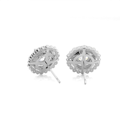Claw Prong Setting Round Diamond Halo Earring