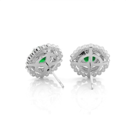 Runder Smaragd-Halo-Ohrring in Krappenfassung