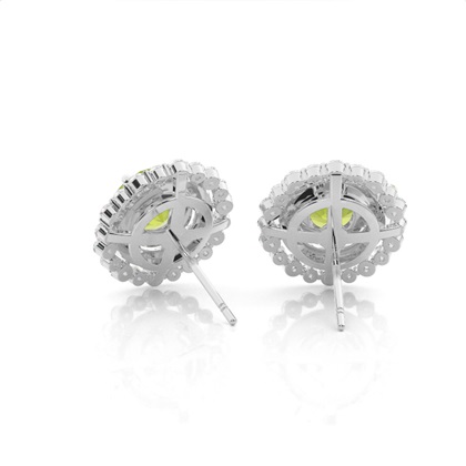 Runder Halo-Ohrring mit Peridot in Krappenfassung