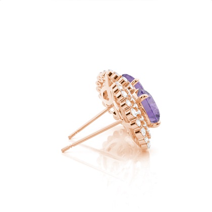 Runde Amethyst-Halo-Ohrringe in Krappenfassung