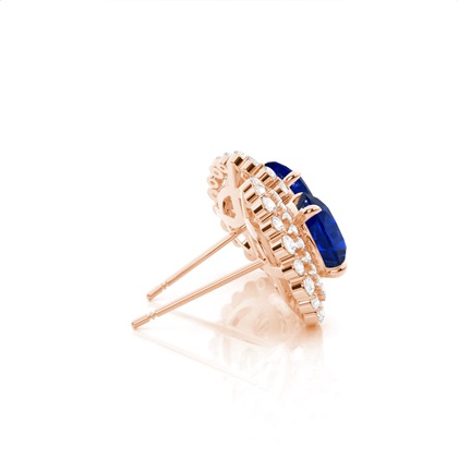 Runder Halo-Ohrring mit blauem Saphir in Krappenfassung