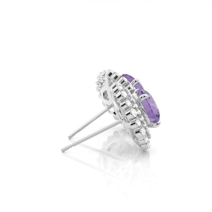 Runde Amethyst-Halo-Ohrringe in Krappenfassung