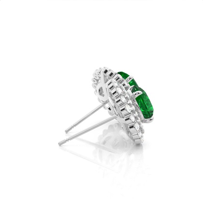 Runder Smaragd-Halo-Ohrring in Krappenfassung