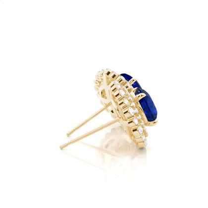 Runder Halo-Ohrring mit blauem Saphir in Krappenfassung