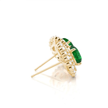 Runder Smaragd-Halo-Ohrring in Krappenfassung