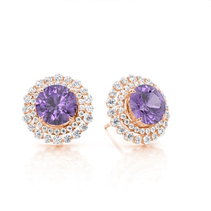 Claw Prong Setting Round Amethyst Halo Earring