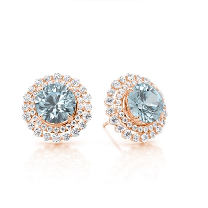 Claw Prong Setting Round Aquamarine Halo Earring