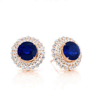 Claw Prong Setting Round Blue Sapphire Halo Earring
