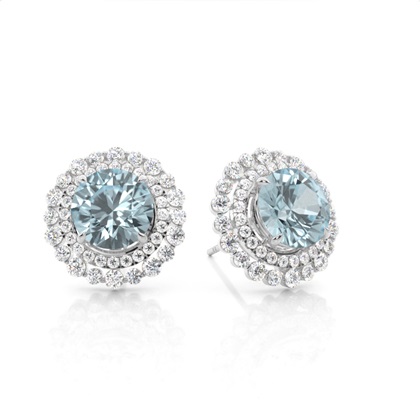 Claw Prong Setting Round Aquamarine Halo Earring