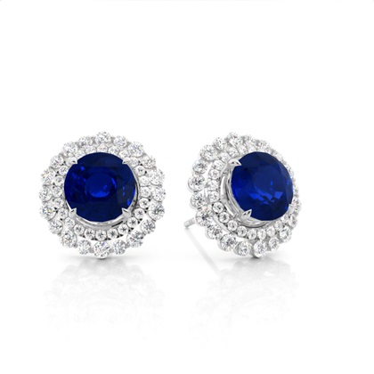 Claw Prong Setting Round Blue Sapphire Halo Earring