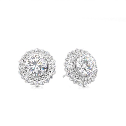Claw Prong Setting Round Diamond Halo Earring