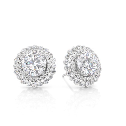 Claw Prong Setting Round Moissanite Halo Earring